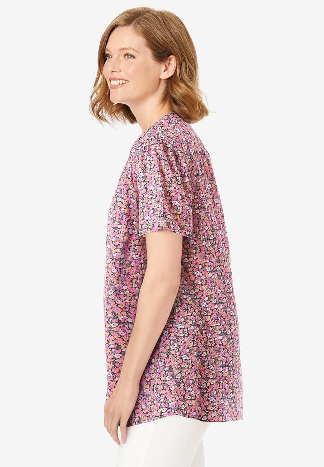 imageWoman Within Plus Size Pintucked HalfButton TunicBlack Multi Blooming Ditsy