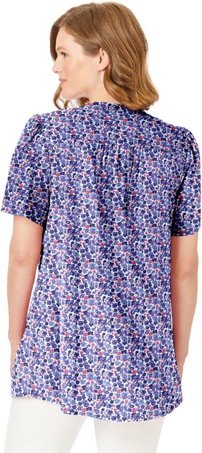 imageWoman Within Plus Size Pintucked HalfButton TunicNavy Blooming Ditsy