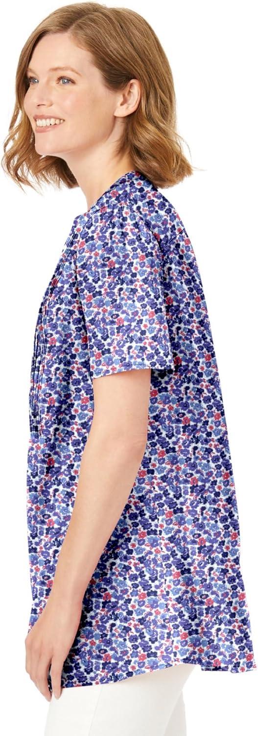 imageWoman Within Plus Size Pintucked HalfButton TunicNavy Blooming Ditsy