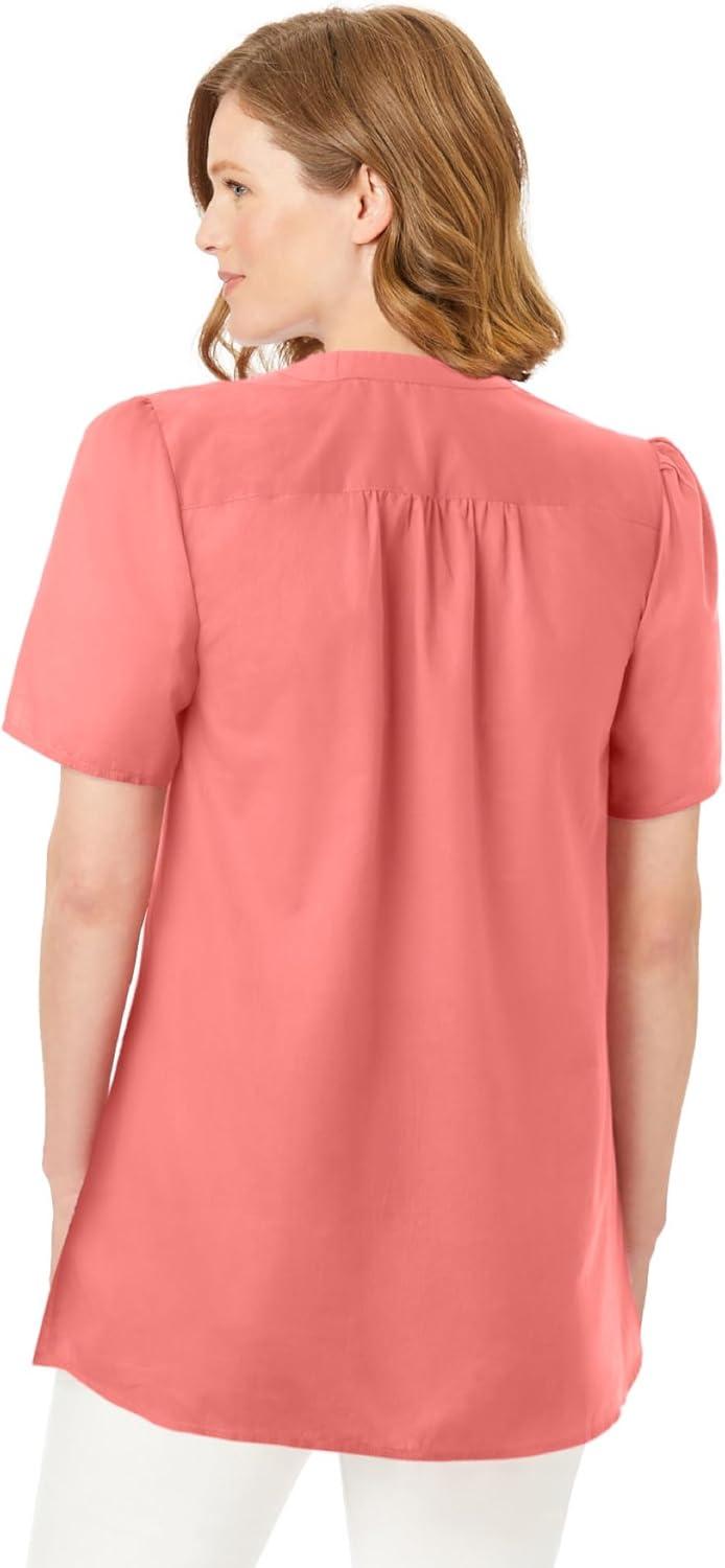 imageWoman Within Plus Size Pintucked HalfButton TunicSweet Coral