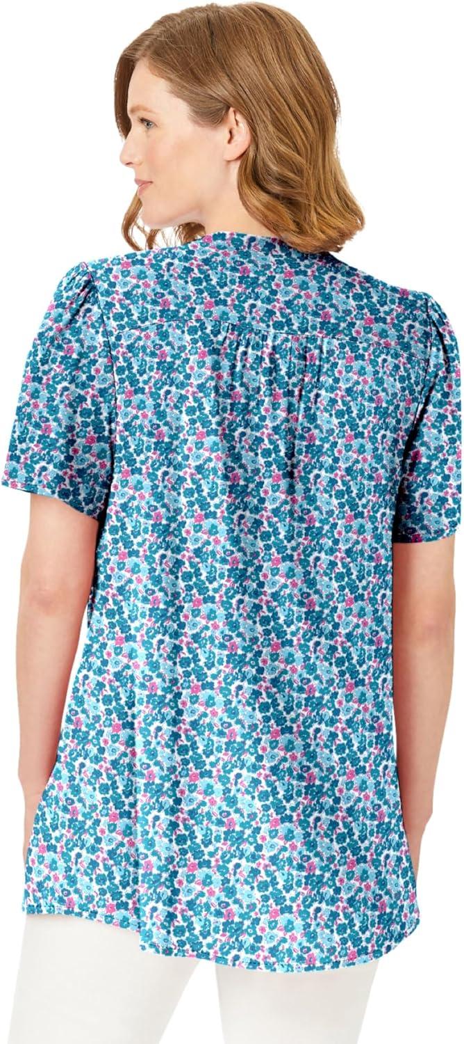 imageWoman Within Plus Size Pintucked HalfButton TunicWaterfall Blooming Ditsy