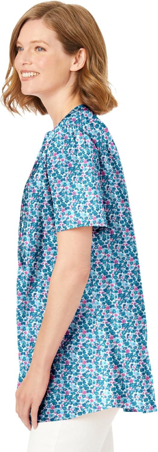 imageWoman Within Plus Size Pintucked HalfButton TunicWaterfall Blooming Ditsy