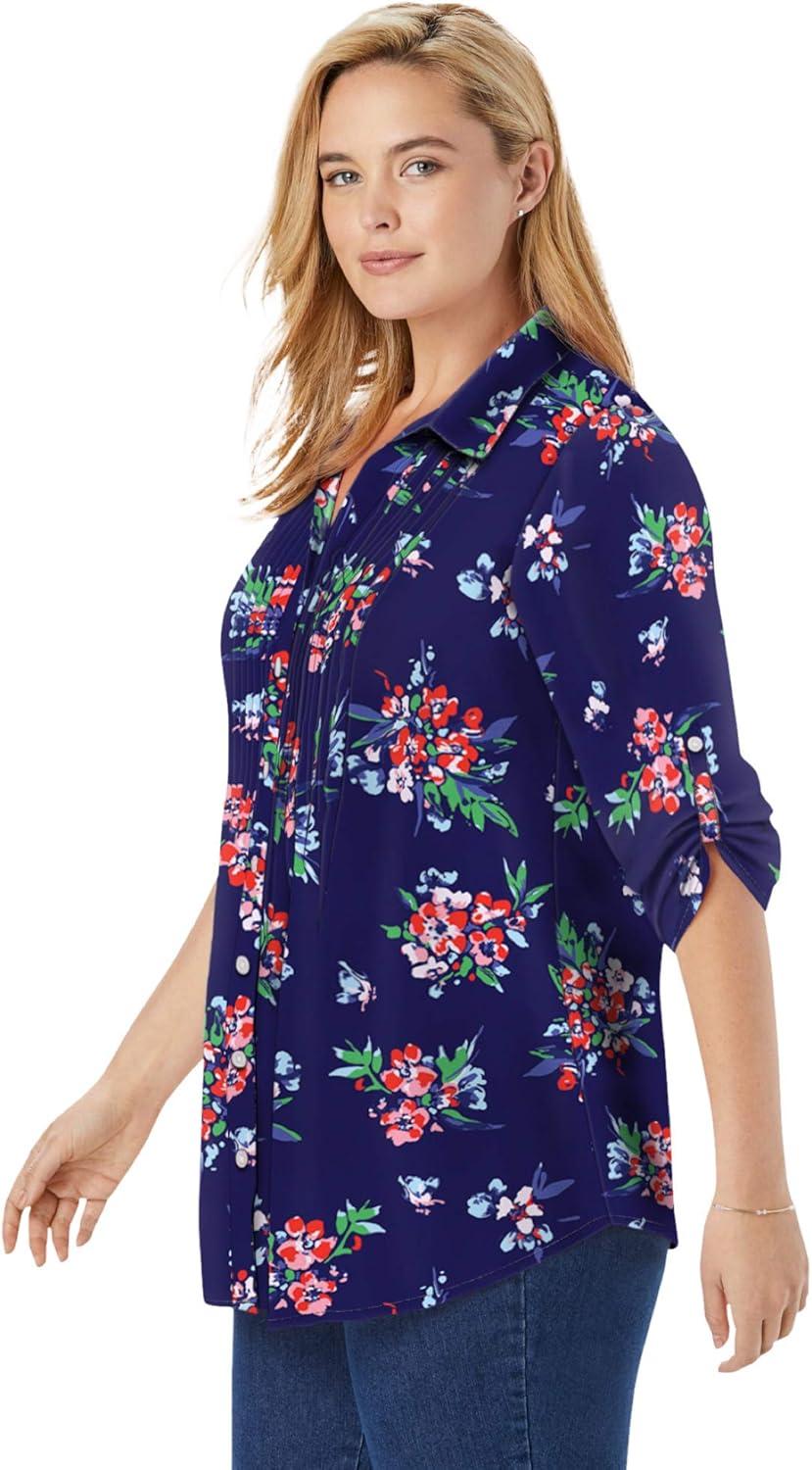 imageWoman Within Plus Size Rayon 7Day Pintucked Tunic BlouseBanana Airy Floral