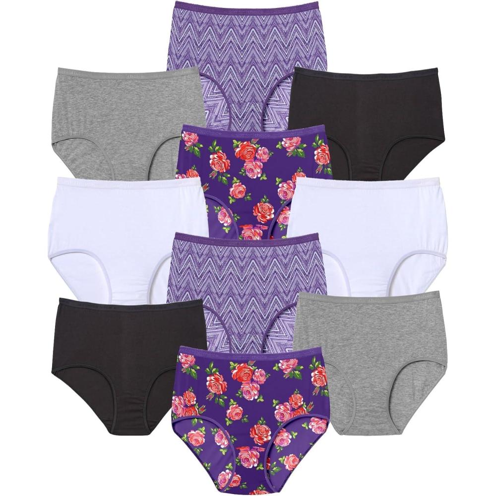 imageComfort Choice Plus Size Full Coverage Cotton Brief 10PackChevron Floral Pack