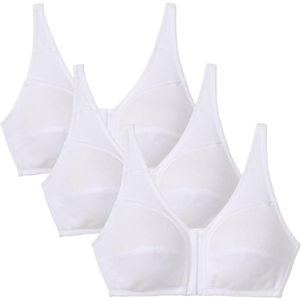 imageComfort Choice Womens Plus Size 3Pack FrontClose Cotton Wireless BraWhite Pack