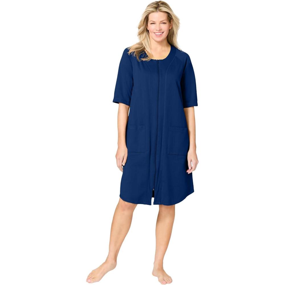 imageDreams ampamp Co Plus Size Short French Terry ZipFront RobeEvening Blue