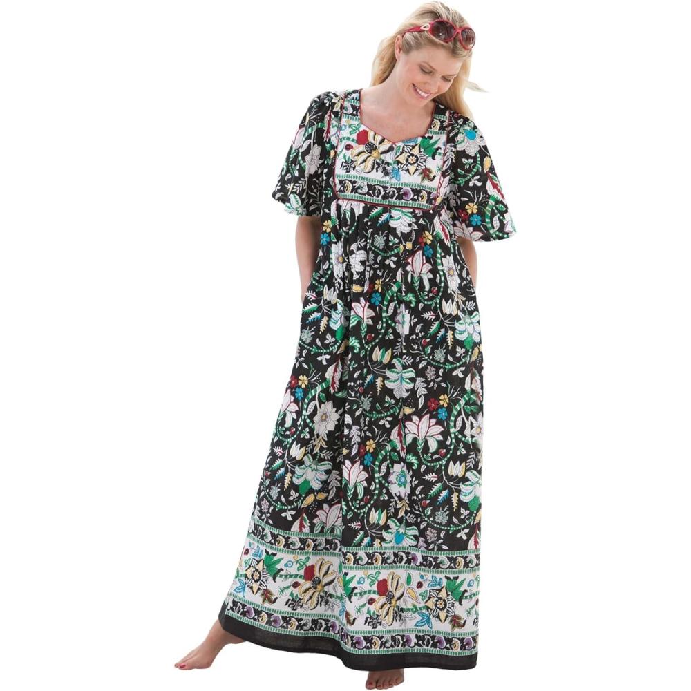 imageOnly Necessities Womens Plus Size Bib Front Lounger House Dress NightgownBlack Vine