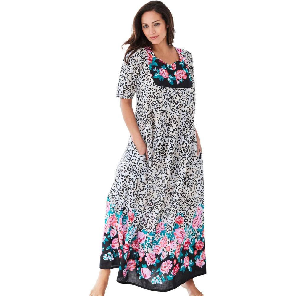 imageOnly Necessities Womens Plus Size Bib Front Lounger House Dress NightgownNatural Leopard