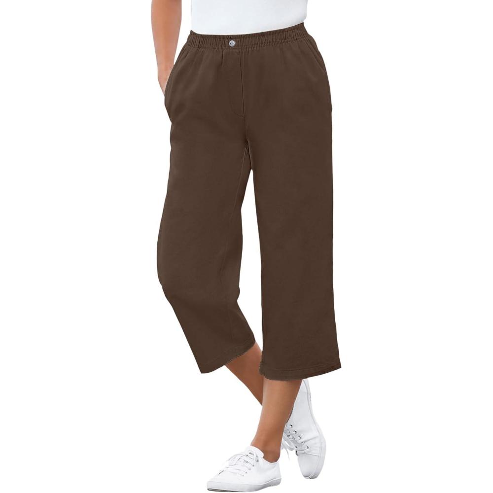 imageWoman Within Plus Size 7Day ElasticWaist PullOn Cotton Denim Capri JeansChocolate