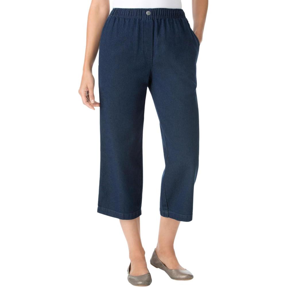 imageWoman Within Plus Size 7Day ElasticWaist PullOn Cotton Denim Capri JeansIndigo