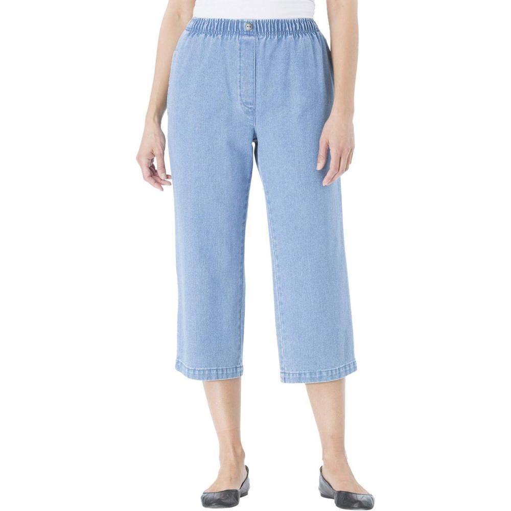 imageWoman Within Plus Size 7Day ElasticWaist PullOn Cotton Denim Capri JeansLight Stonewash