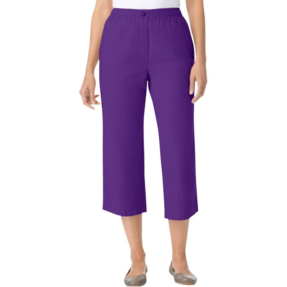 imageWoman Within Plus Size 7Day ElasticWaist PullOn Cotton Denim Capri JeansRadiant Purple