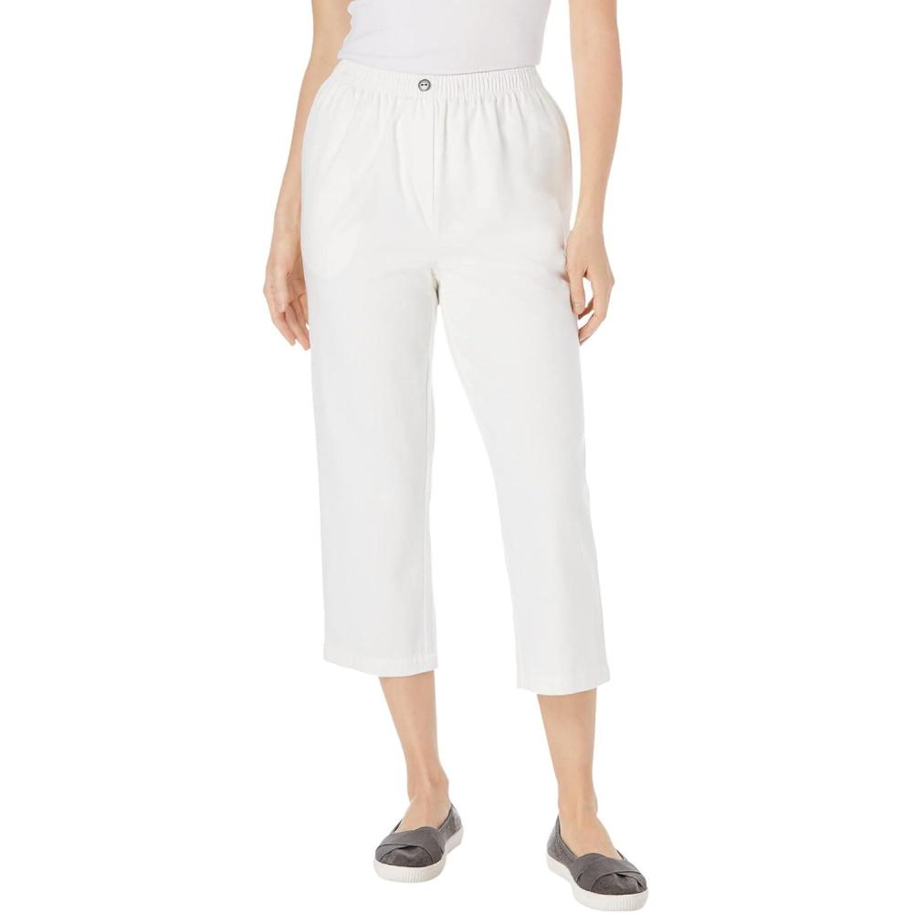 imageWoman Within Plus Size 7Day ElasticWaist PullOn Cotton Denim Capri JeansWhite