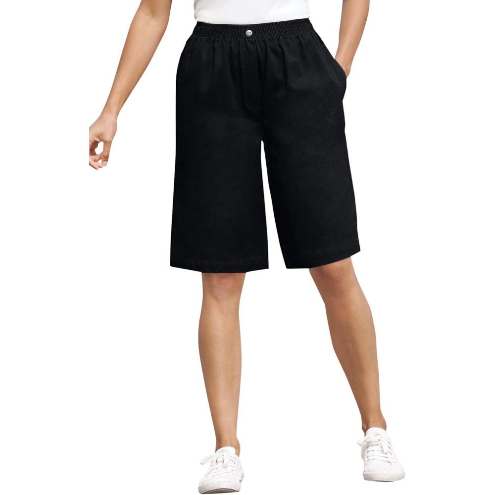 imageWoman Within Plus Size 7Day ElasticWaist PullOn Cotton Denim ShortsBlack