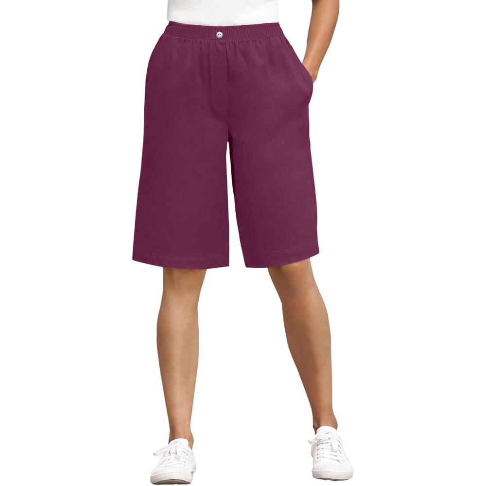 imageWoman Within Plus Size 7Day ElasticWaist PullOn Cotton Denim ShortsDeep Claret