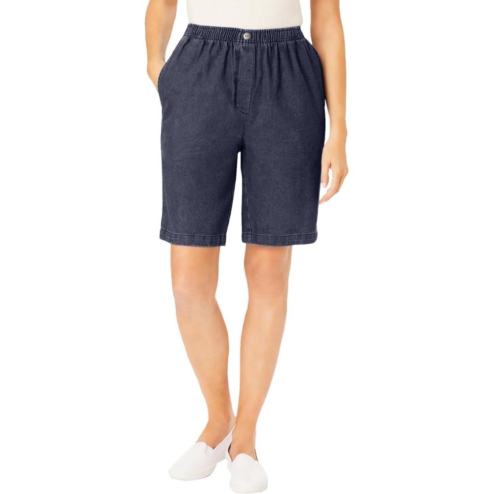 imageWoman Within Plus Size 7Day ElasticWaist PullOn Cotton Denim ShortsIndigo