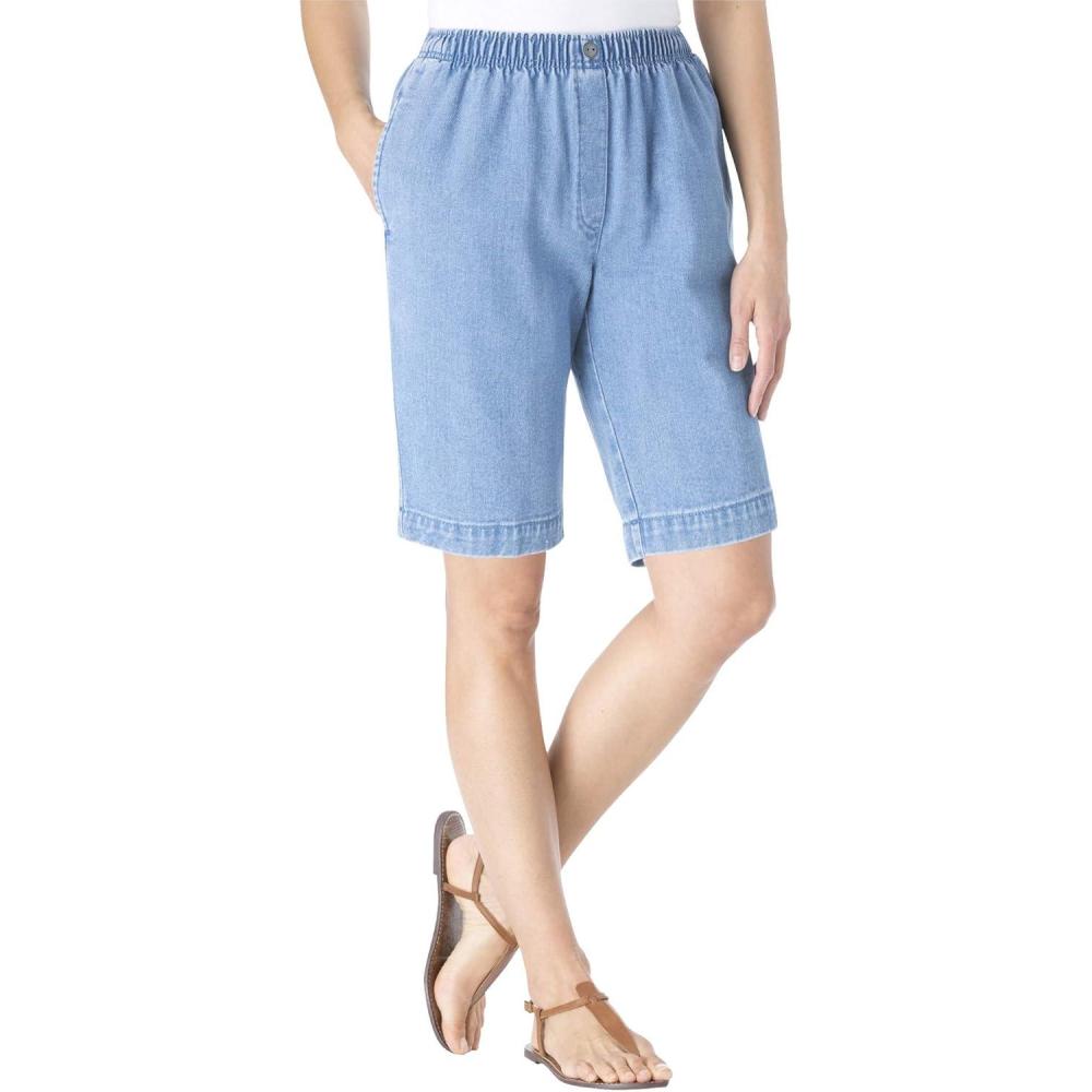 imageWoman Within Plus Size 7Day ElasticWaist PullOn Cotton Denim ShortsLight Stonewash