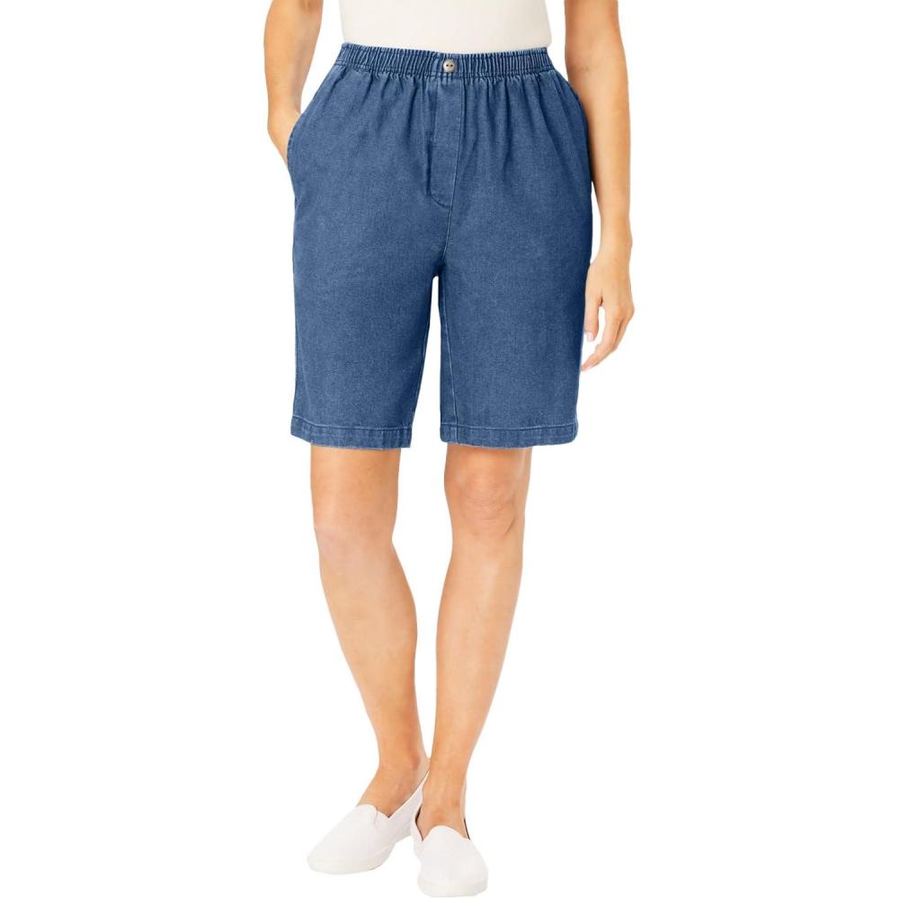 imageWoman Within Plus Size 7Day ElasticWaist PullOn Cotton Denim ShortsMedium Stonewash