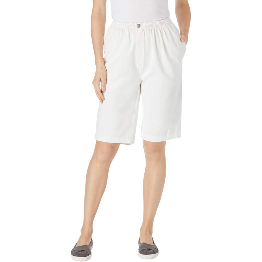 imageWoman Within Plus Size 7Day ElasticWaist PullOn Cotton Denim ShortsWhite