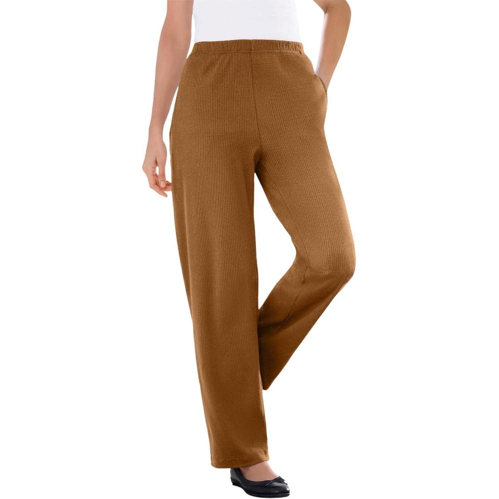 imageWoman Within Plus Size 7Day Knit Ribbed StraightLeg PullOn PantsToffee