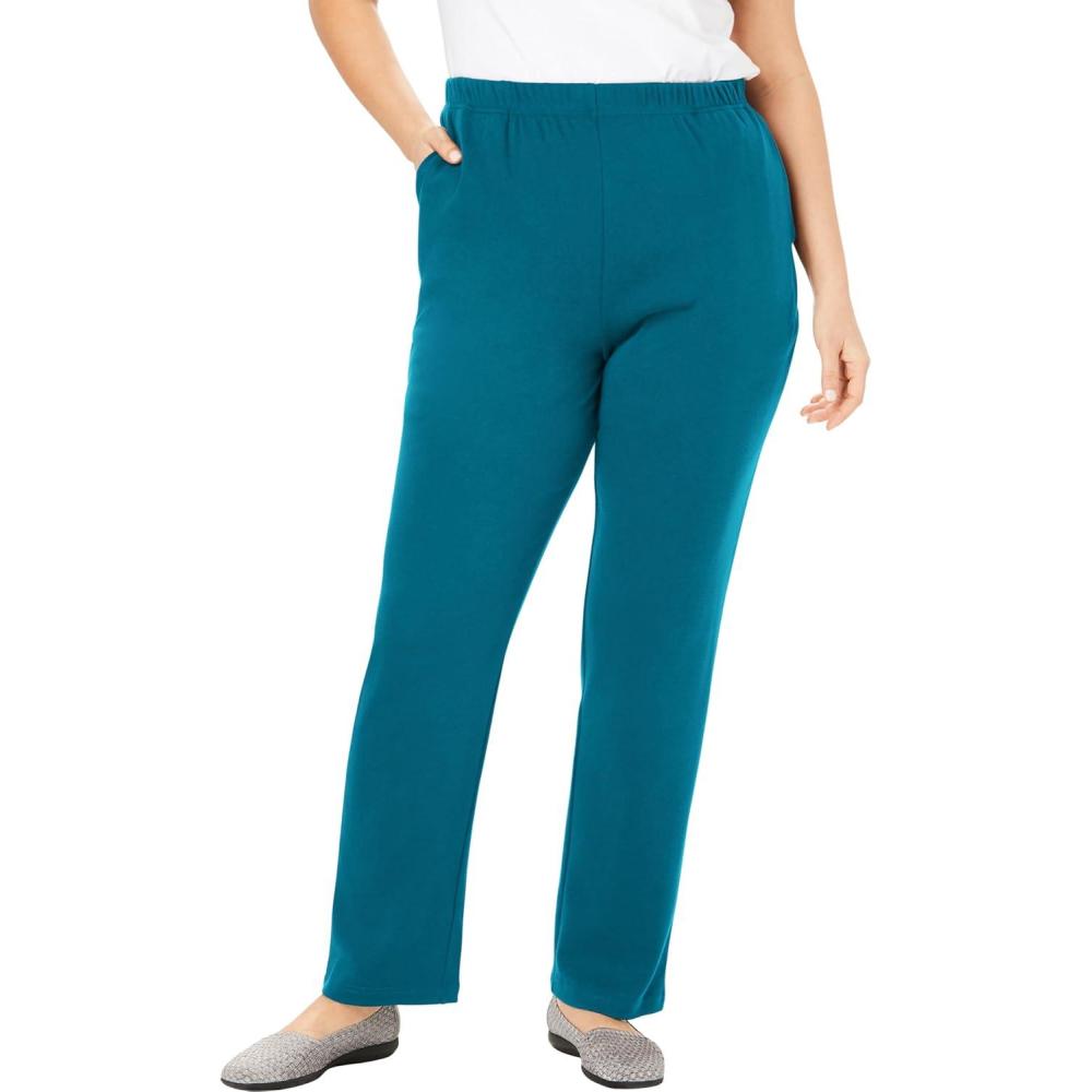 imageWoman Within Plus Size 7Day Knit Straight Leg Pant Stretch Elastic Waist Petite ampamp TallDeep Teal