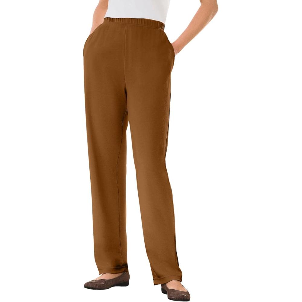 imageWoman Within Plus Size 7Day Knit Straight Leg Pant Stretch Elastic Waist Petite ampamp TallToffee
