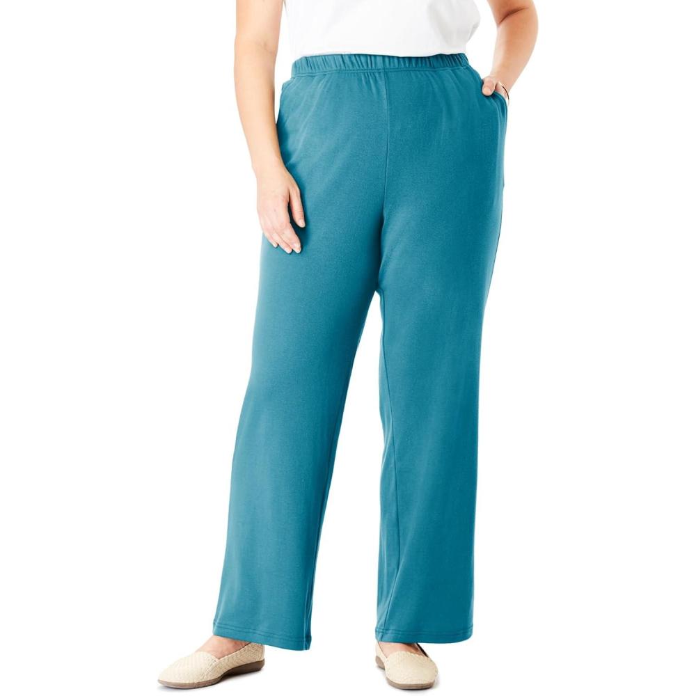 imageWoman Within Plus Size 7Day Knit WideLeg PullOn PantsDeep Teal