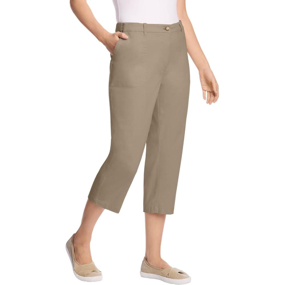 imageWoman Within Plus Size Adjustable Waist Chino CapriBark