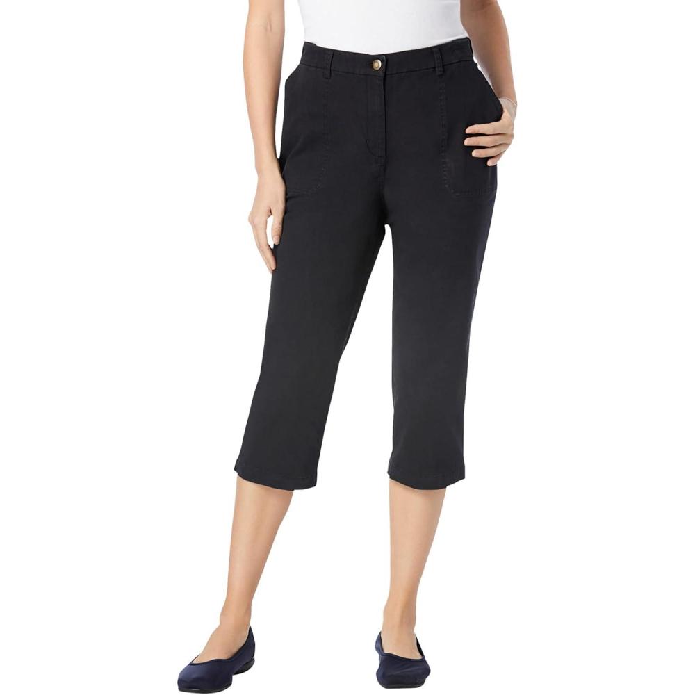 imageWoman Within Plus Size Adjustable Waist Chino CapriBlack