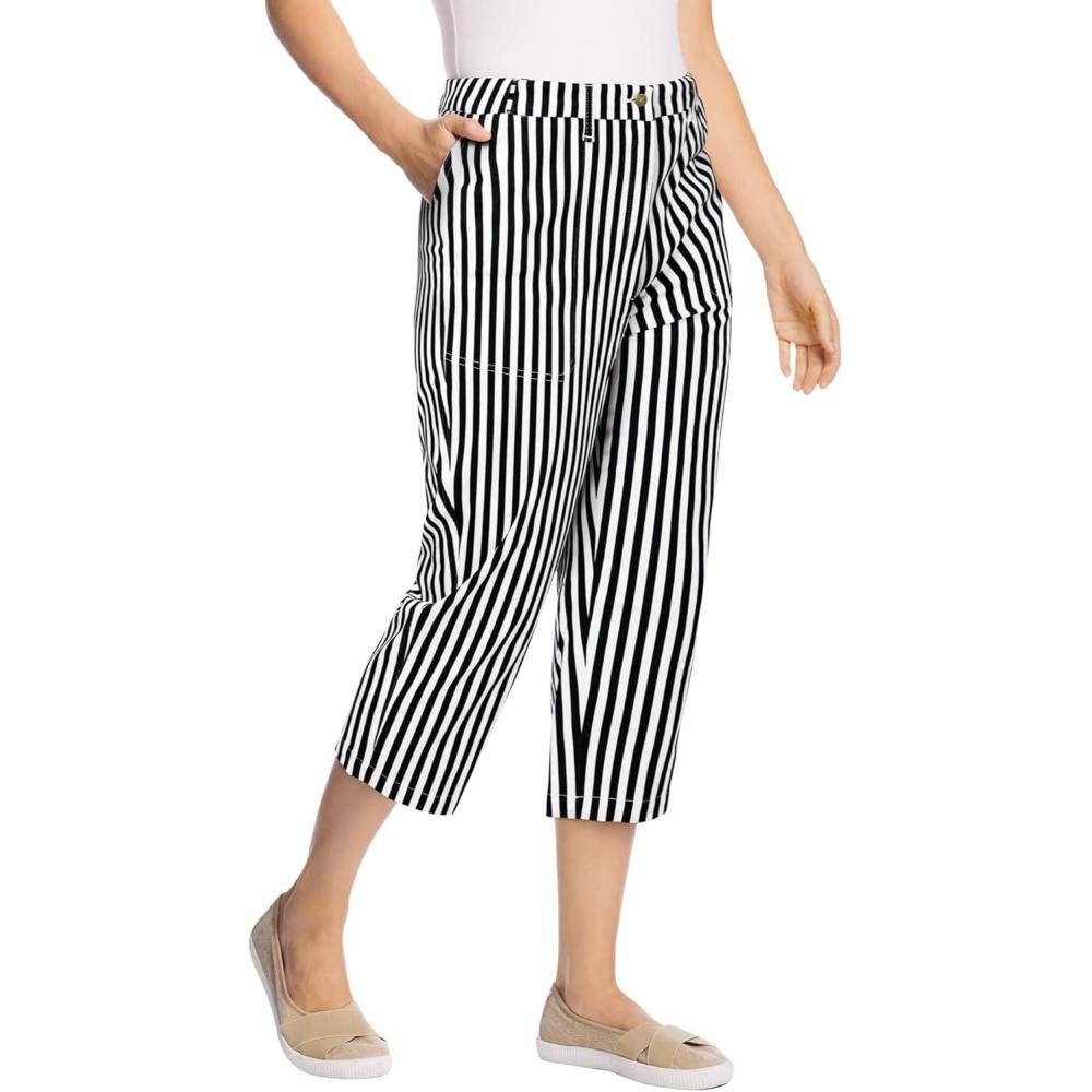 imageWoman Within Plus Size Adjustable Waist Chino CapriBlack Stripe