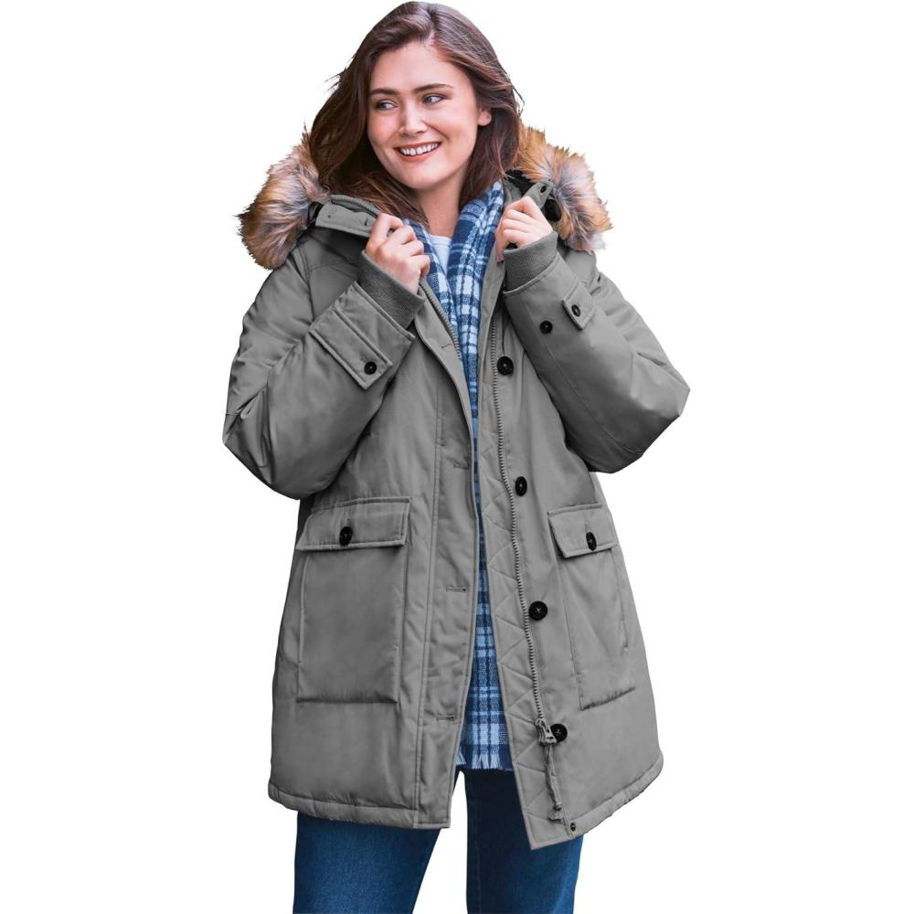 imageWoman Within Plus Size Arctic Parka Jacket ampamp Hood 34quot Long Down Blend Winter CoatGunmetal