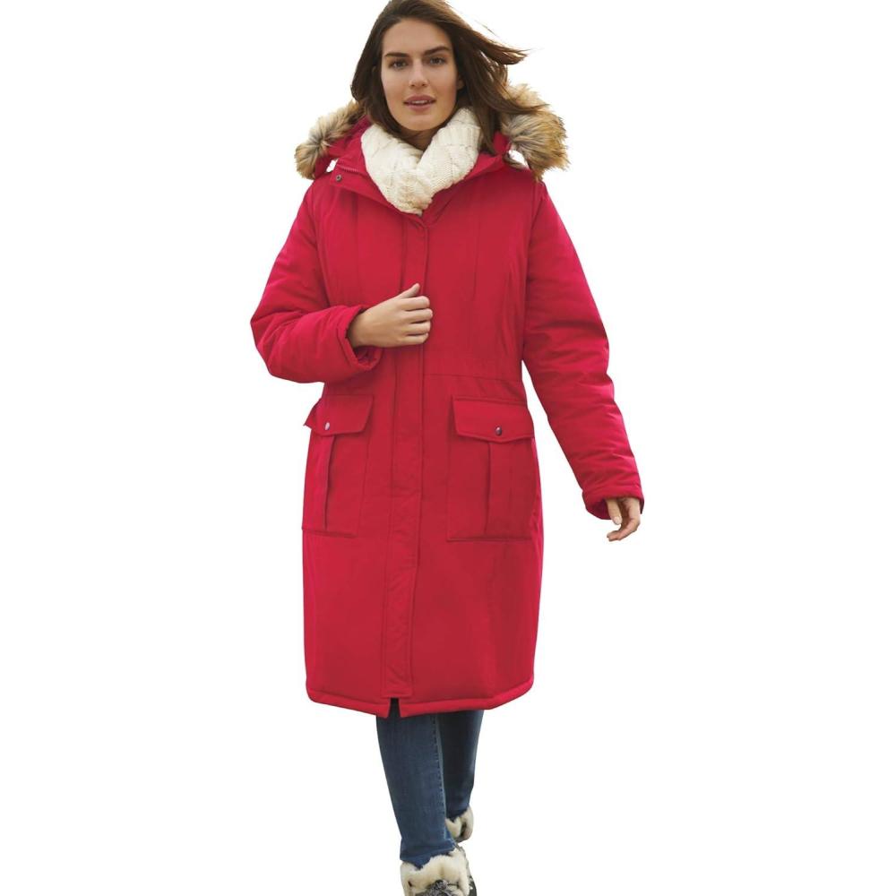 imageWoman Within Plus Size Arctic Parka Jacket ampamp Hood 40quot Knee Length Down Blend Long Winter CoatClassic Red