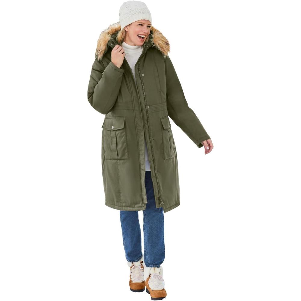 imageWoman Within Plus Size Arctic Parka Jacket ampamp Hood 40quot Knee Length Down Blend Long Winter CoatDark Olive Green