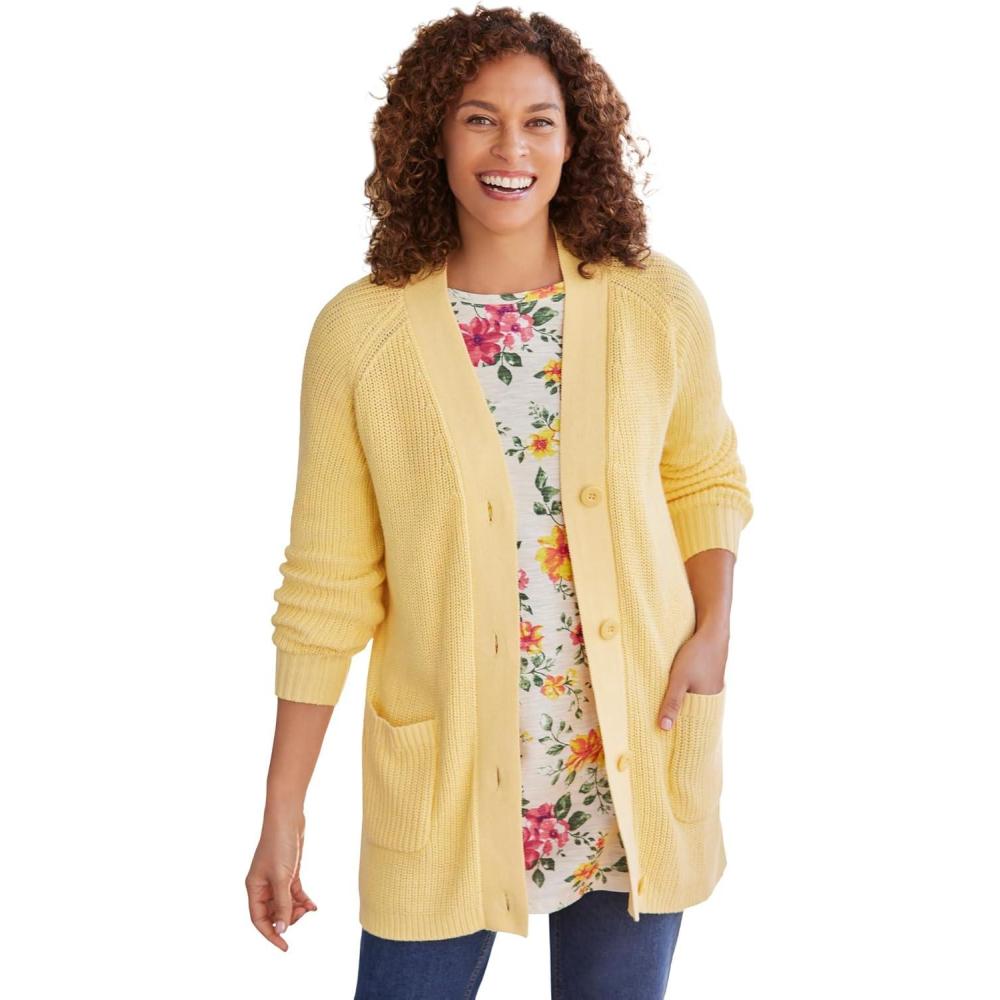 imageWoman Within Plus Size ButtonFront Shaker CardiganBanana
