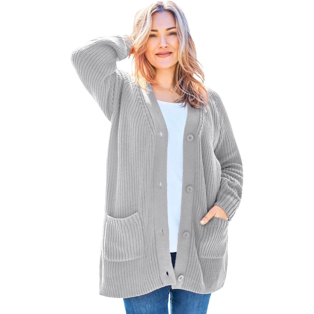 imageWoman Within Plus Size ButtonFront Shaker CardiganHeather Grey