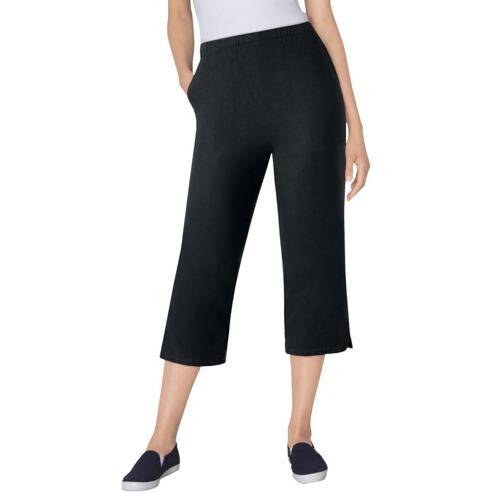 imageWoman Within Plus Size Capri Elastic Waist Stretch Fineline Denim Jean Petite AvailableBlack