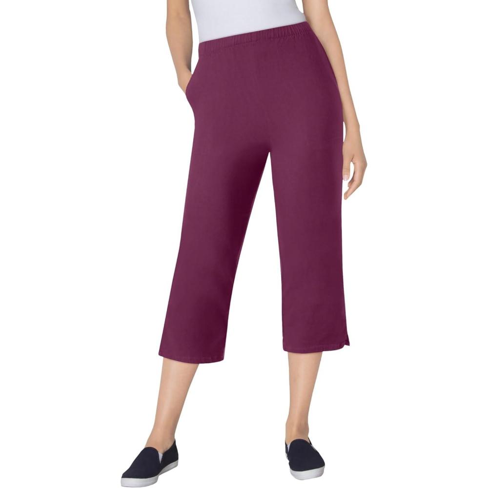imageWoman Within Plus Size Capri Elastic Waist Stretch Fineline Denim Jean Petite AvailableDeep Claret