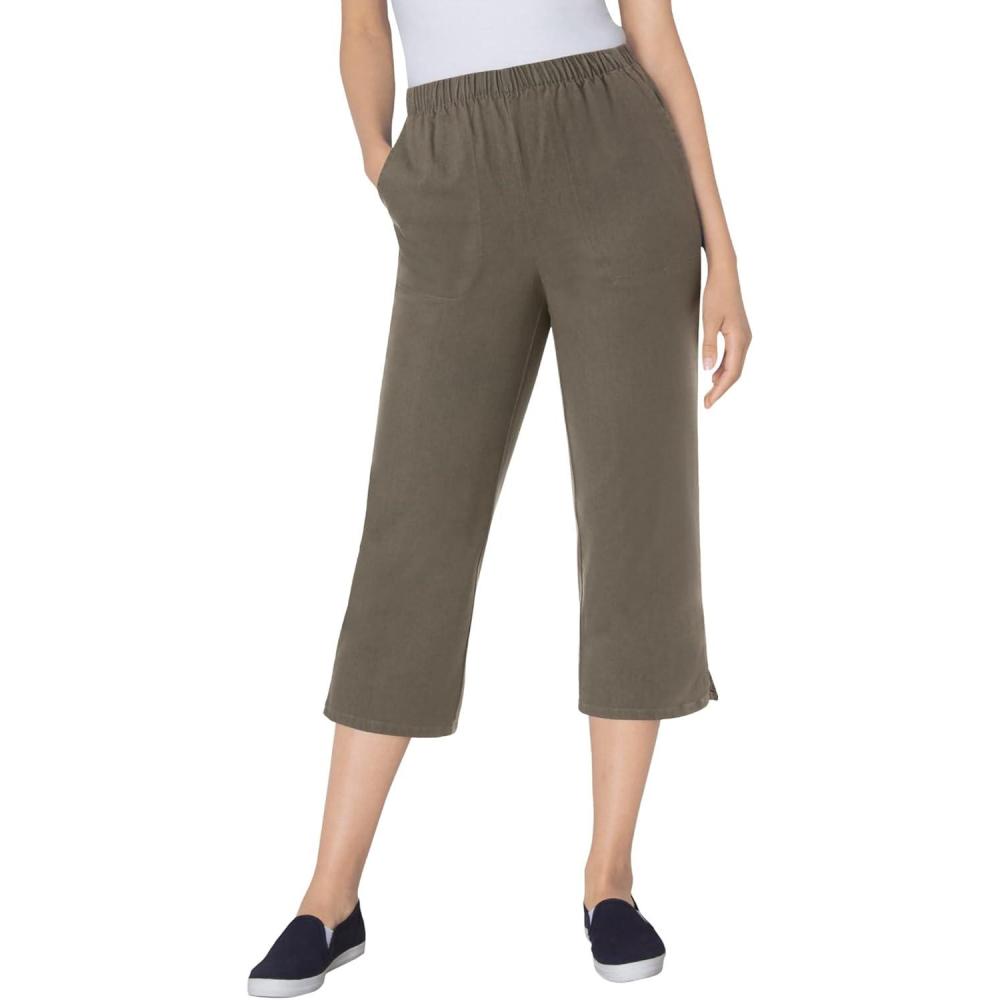 imageWoman Within Plus Size Capri Elastic Waist Stretch Fineline Denim Jean Petite AvailableGrey Denim