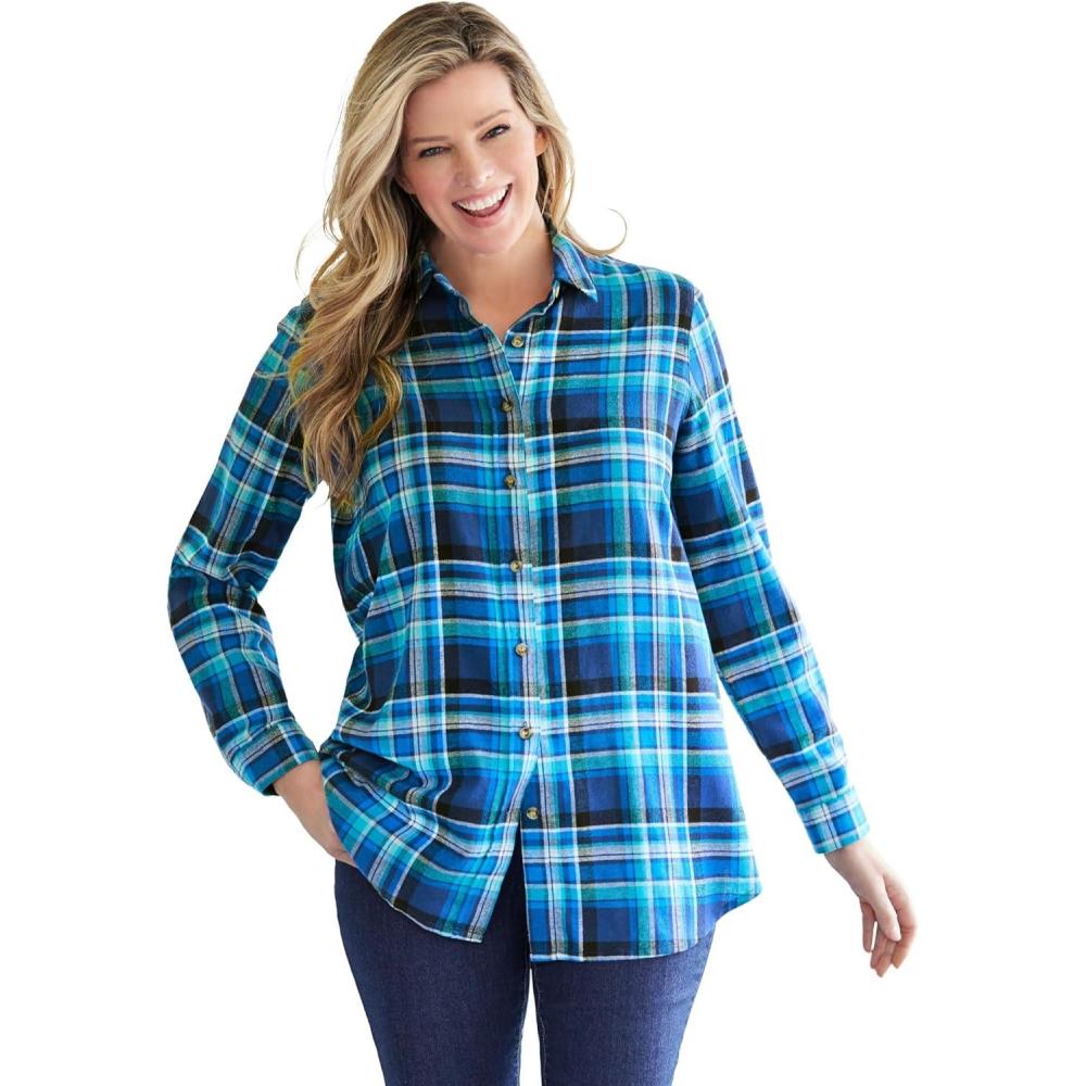imageWoman Within Plus Size Classic Flannel ShirtBright Cobalt Plaid
