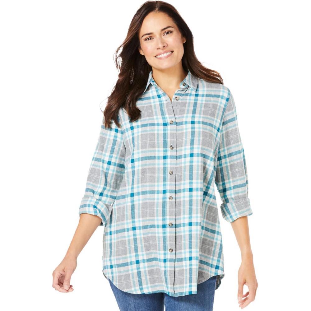imageWoman Within Plus Size Classic Flannel ShirtDeep Teal Plaid
