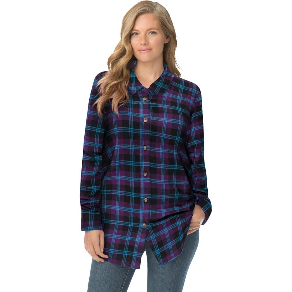 imageWoman Within Plus Size Classic Flannel ShirtMidnight Plum Plaid