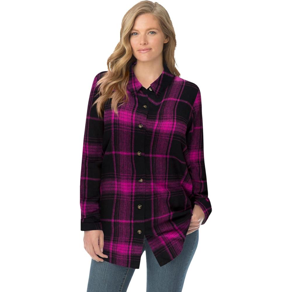 imageWoman Within Plus Size Classic Flannel ShirtPink Black Plaid