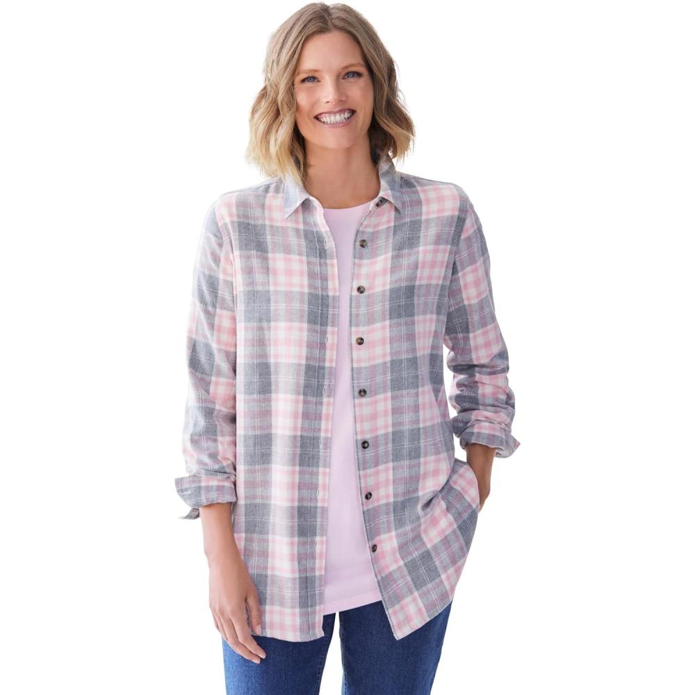 imageWoman Within Plus Size Classic Flannel ShirtPink Sorbet Plaid