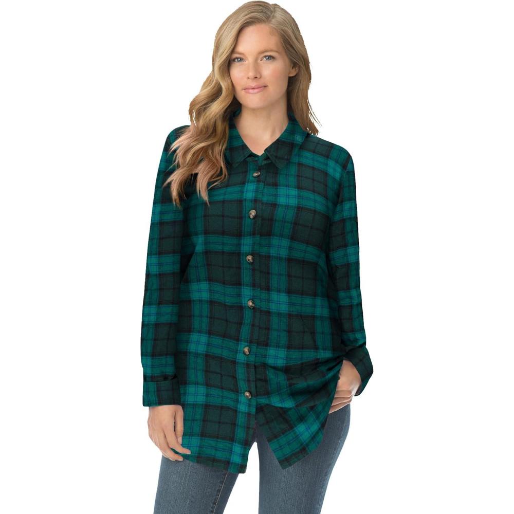 imageWoman Within Plus Size Classic Flannel ShirtRich Jade Plaid