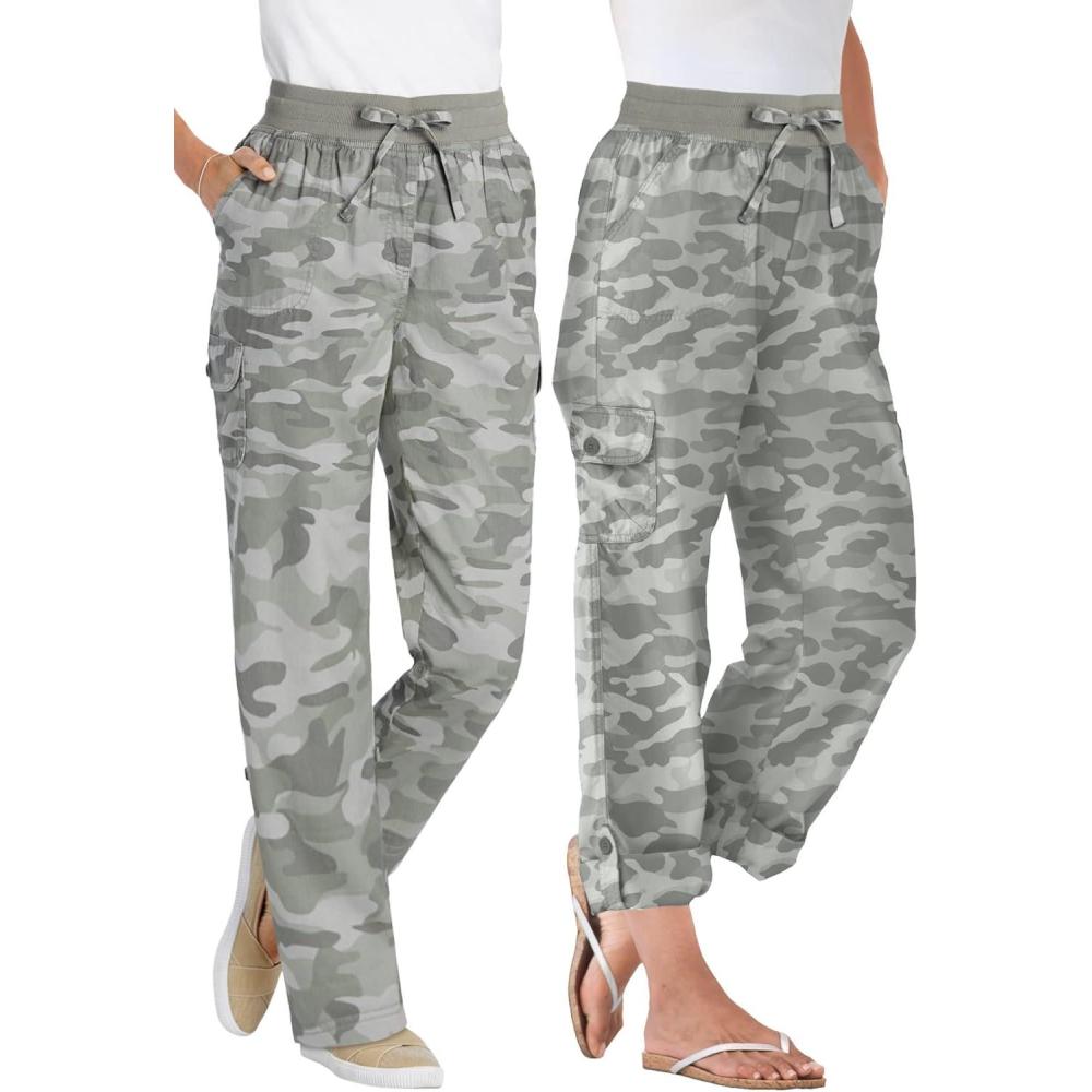 imageWoman Within Plus Size Convertible 2in1 Cargo Pant ampamp Capri Elastic WaistOlive Green Camouflage