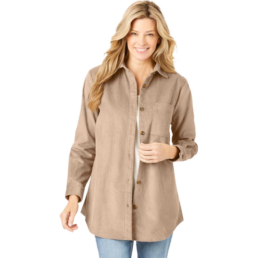 imageWoman Within Plus Size Corduroy ShirtNew Khaki
