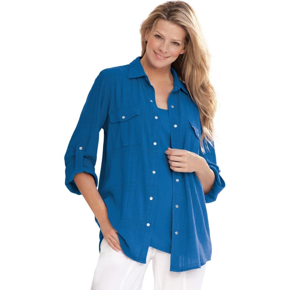imageWoman Within Plus Size Cotton Gauze BigshirtBright Cobalt