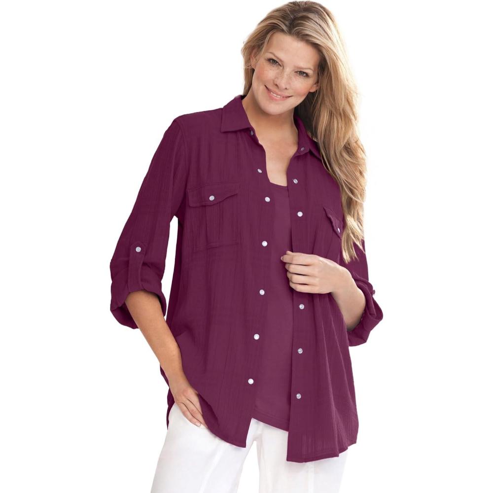 imageWoman Within Plus Size Cotton Gauze BigshirtDeep Claret