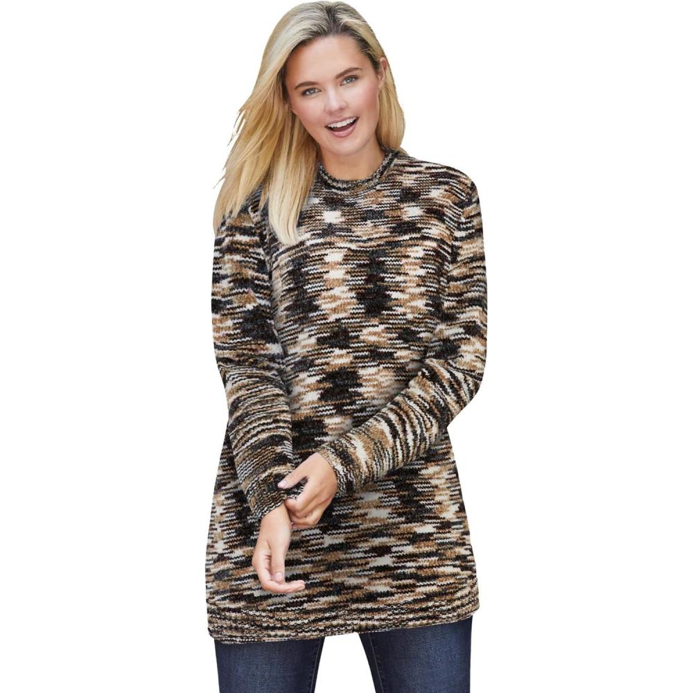 imageWoman Within Plus Size Crewneck Chenille SweaterChocolate Space Dye