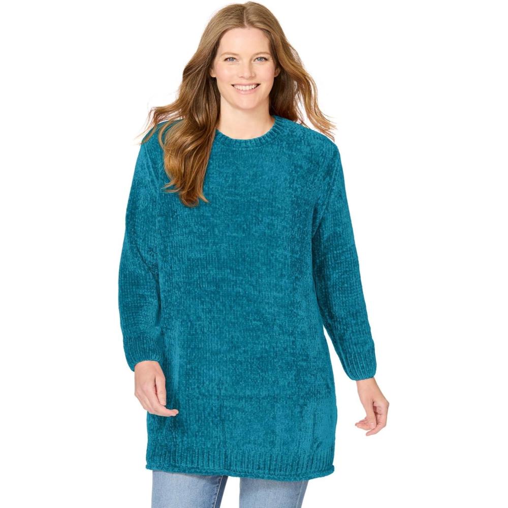 imageWoman Within Plus Size Crewneck Chenille SweaterDeep Teal